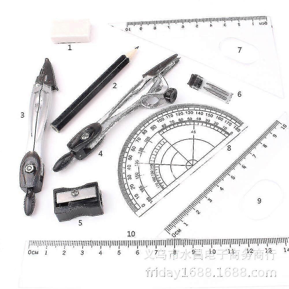 Math Compass For Geometry Set 10 Piece Student Geometry Box
