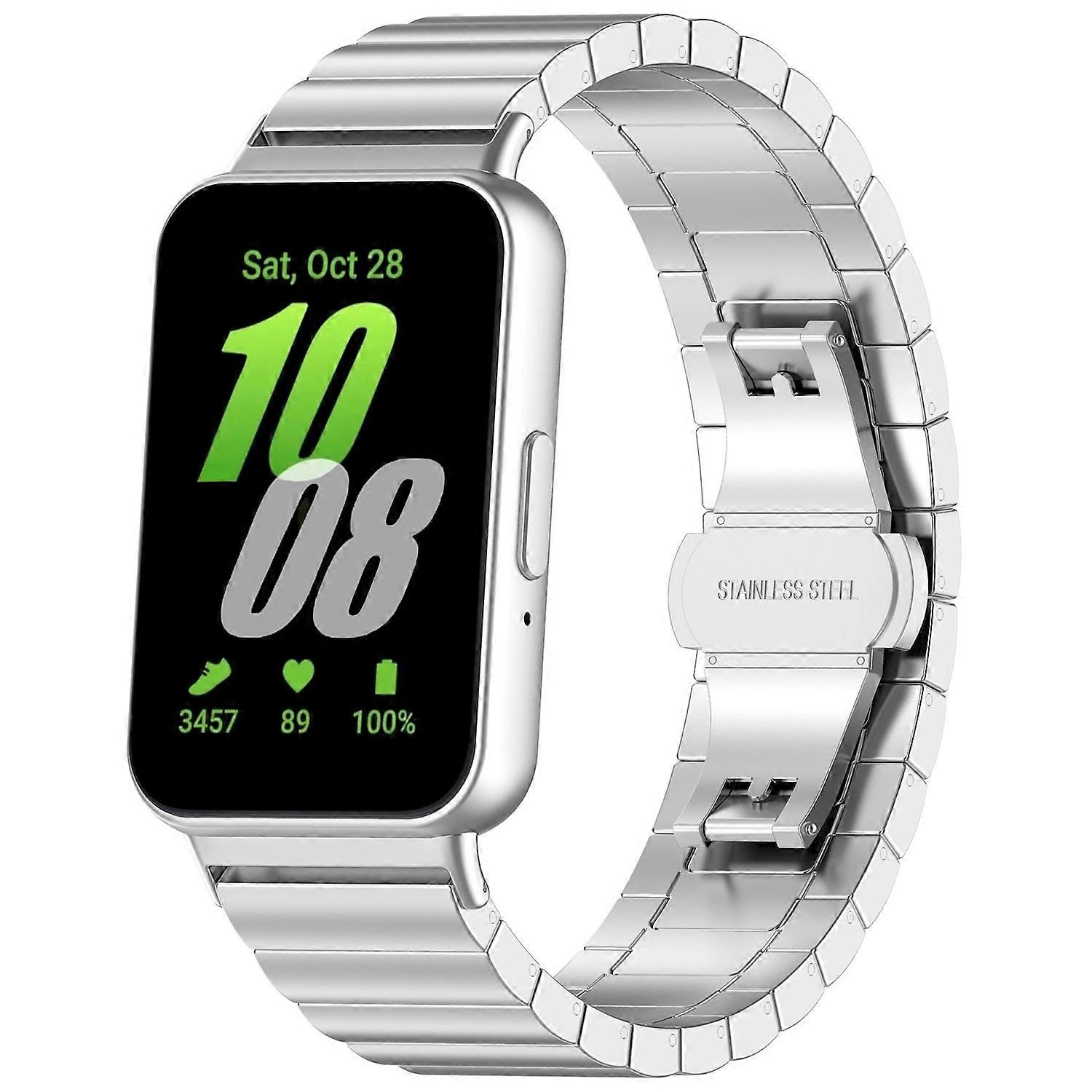 For Samsung Galaxy Fit 3 One Bead Stainless Steel Metal Replacement Watch Arm Band Silver