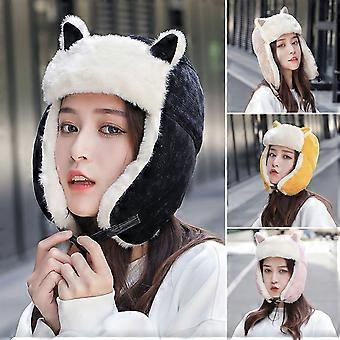 Oorflap Hoed Kat Oren Wit Pluche Voering Fuzzy Verdikte Zachte Gehoorbescherming Corduroy Herfst Winter Vrouwen Trapper Fietsen Cap voor het dagelijks leven Roze
