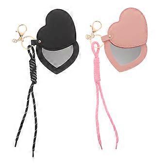 2 stk. hjerteformet kompaktspeil: Mini hjerteformet sminkespeil med nøkkelring og armbånd for retusjering Vesker Lommebøker Anheng - Armbåndsnøkkelring for kvinner