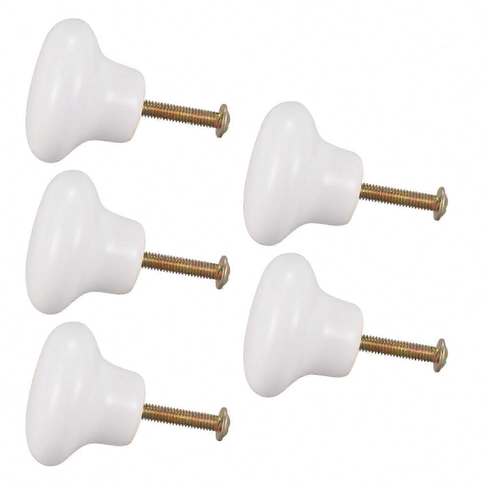Ceramic Round Door Pull Knobs, 5 pcs White Handles for Kitchen Cabinet Cupboard Wardrobe