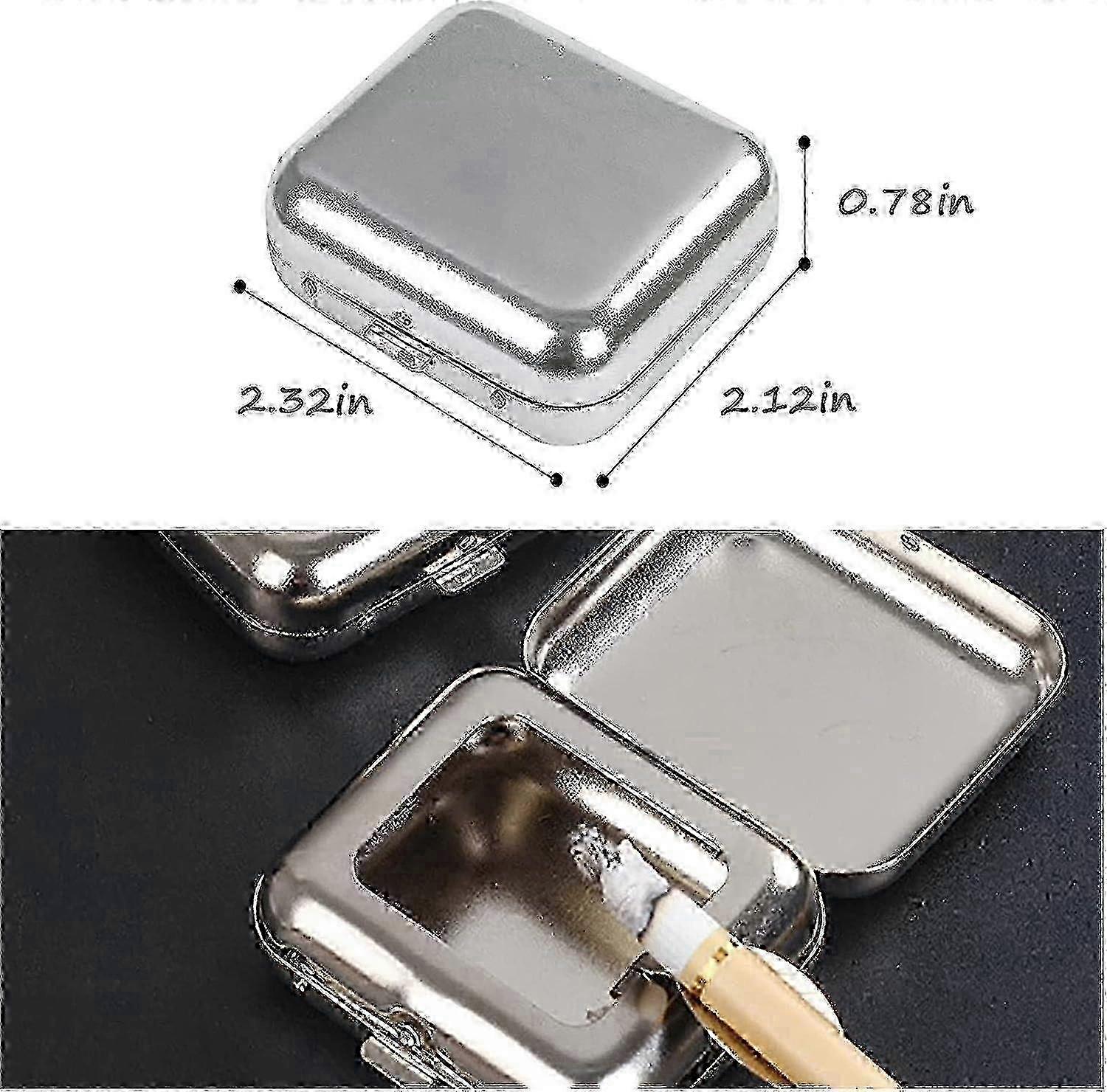 Square Metal Pocket Ashtray Windproof Lid
