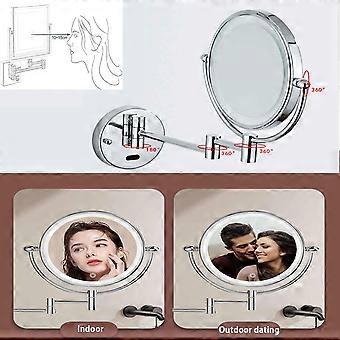 Wall Mounted Makeup Mirror with 10X Magnification, DualSided Lighted 360° Swivel Hardwired Silver Finish