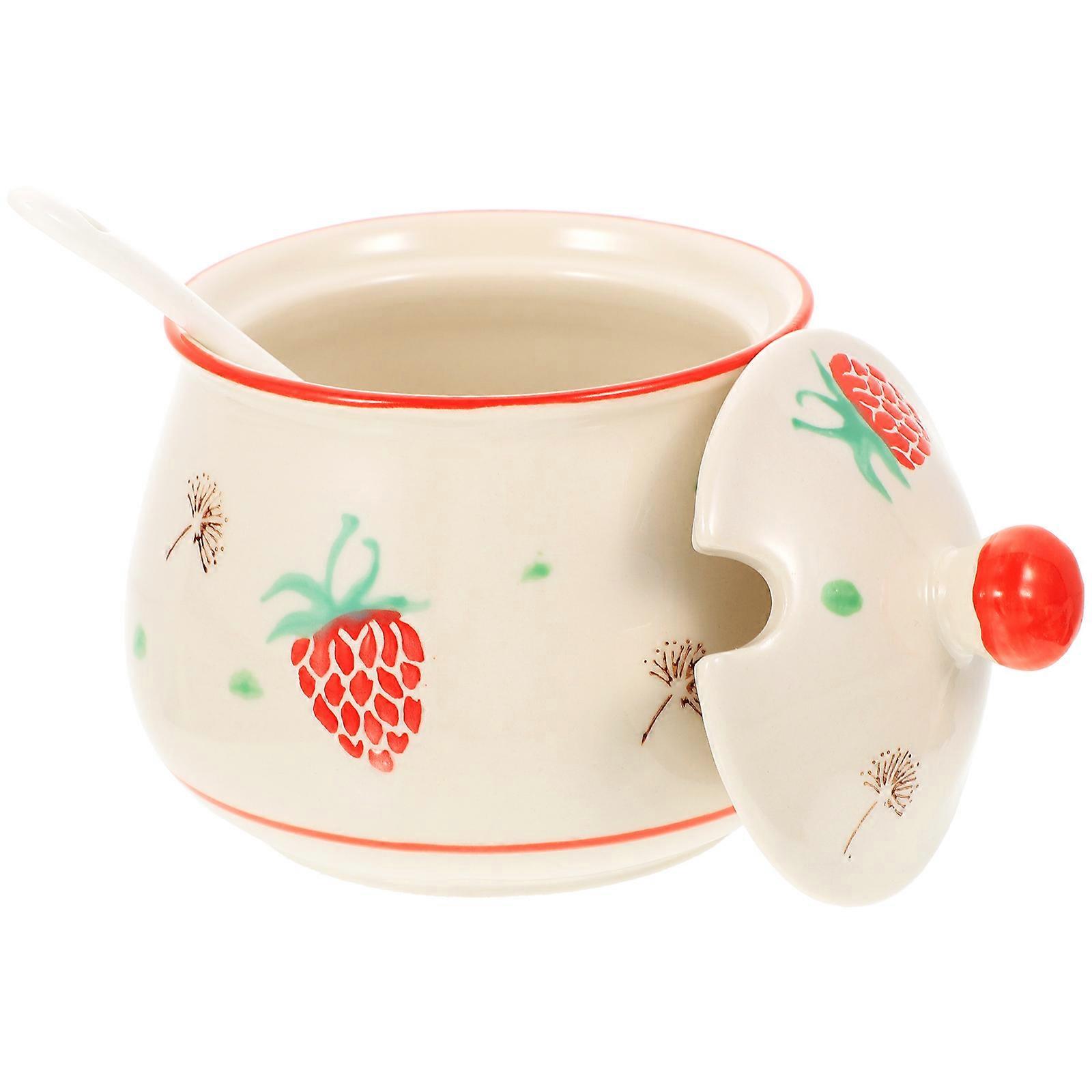 Ceramic Spice Jar with Lid and Spoon for Kitchen Use