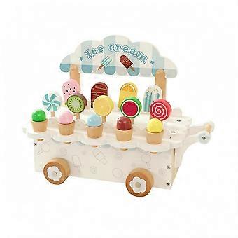 Wooden Ice Cream Cart Painted Wheeled Ice Cream Cart Rolling