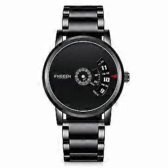 Men's Quartz Watch Black Steel Black Dial Pointerless Concept Waterproof Fashion Watch JY