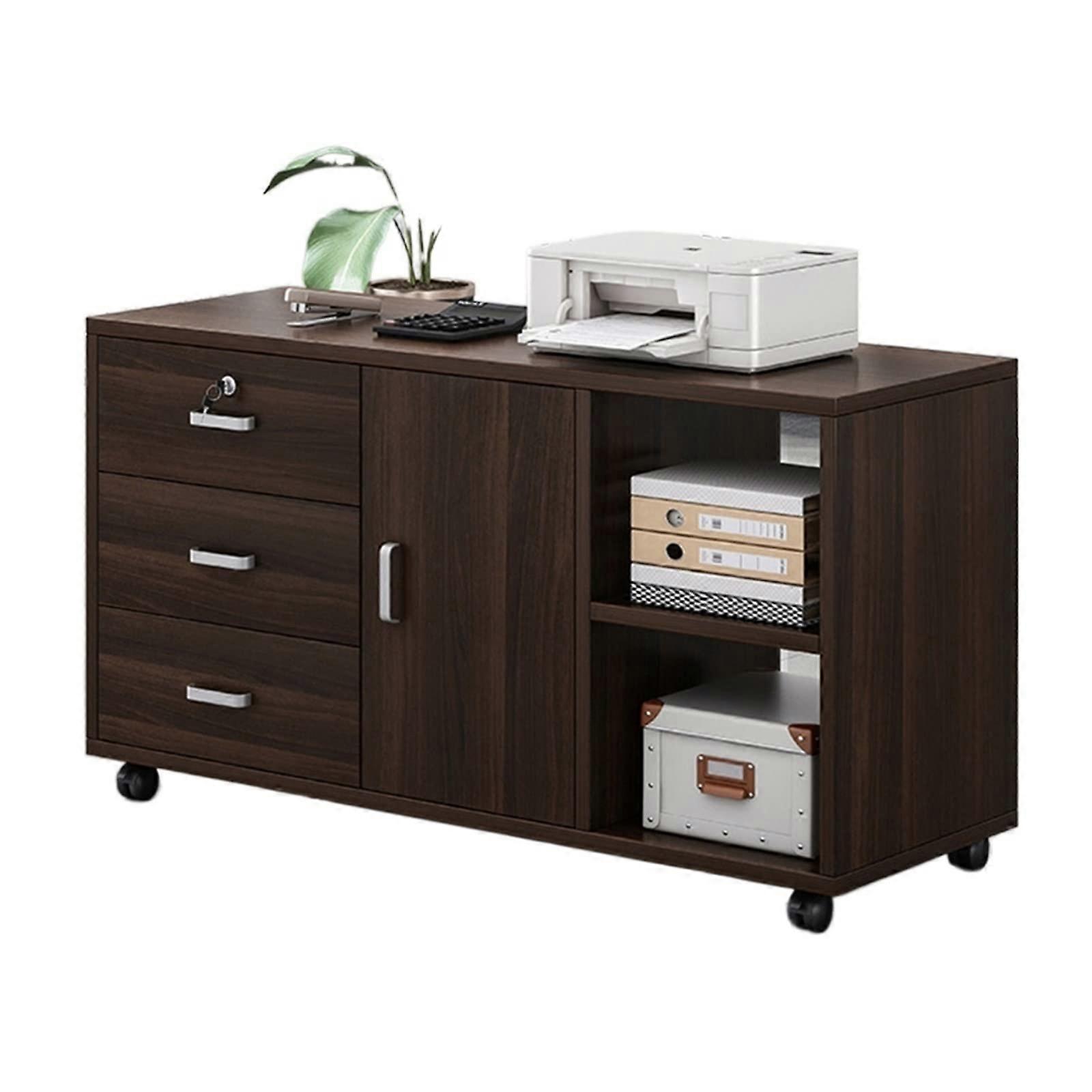 Wooden Printer Stand with Wheels, Rustic Finish Office Printer Table with Storage and Lockable Casters