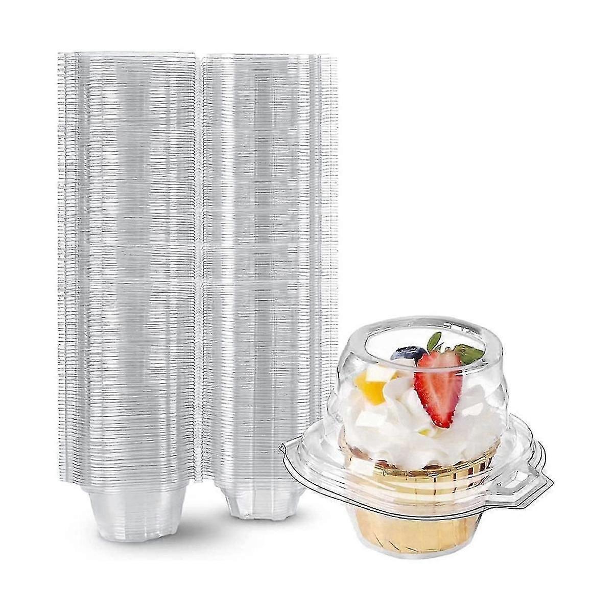 50-pack Individual Cupcake Containers, Stackable Single Compartment Disposable Carrier Holder Box W