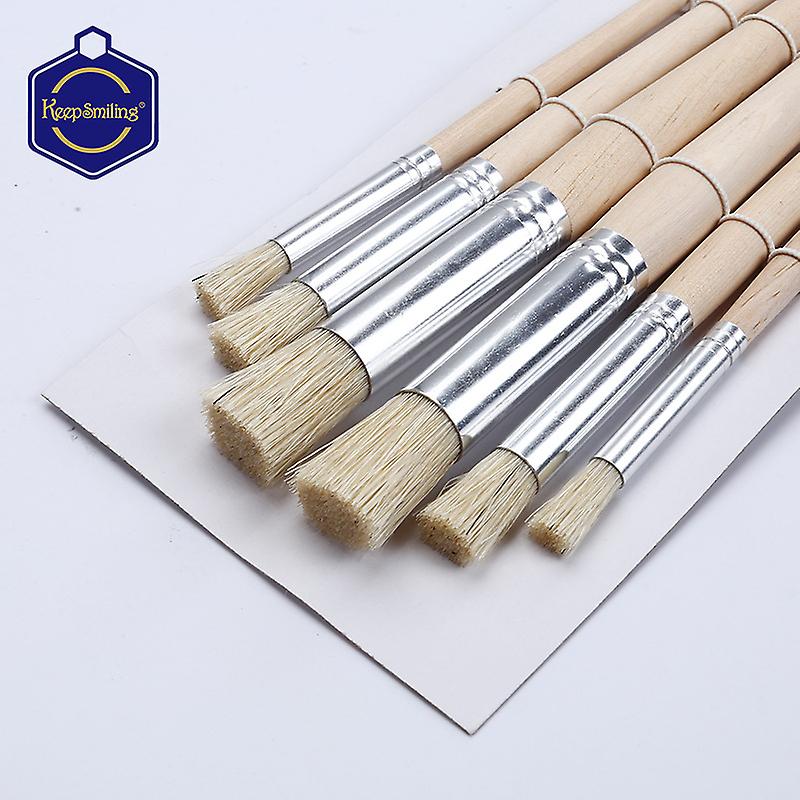 6 Pieces 3 Sizes Wooden Stencil Brushes Round Chalk Brushes Pure Natural Stencil Brush