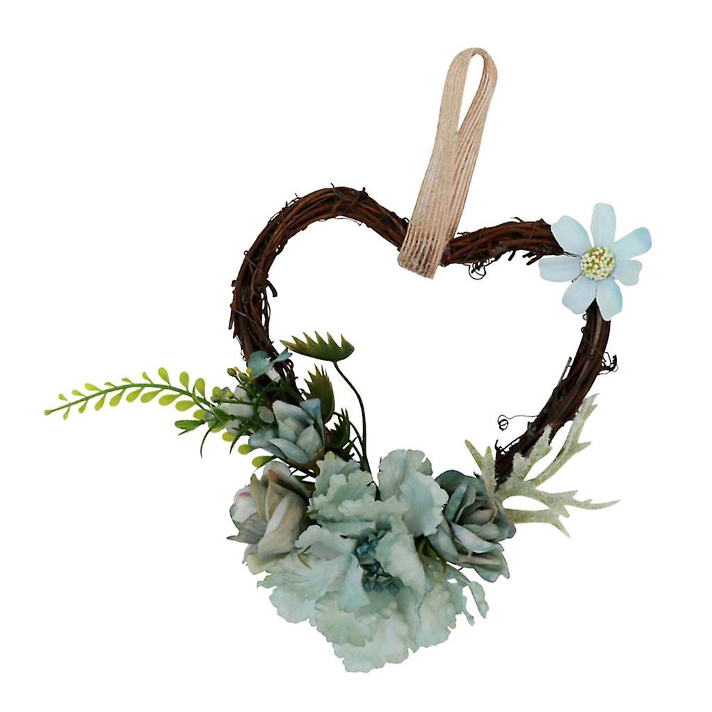 Rustique Coeur Rotin Simulation Rose Fleur Maison Lintel Décor Vert Bleu