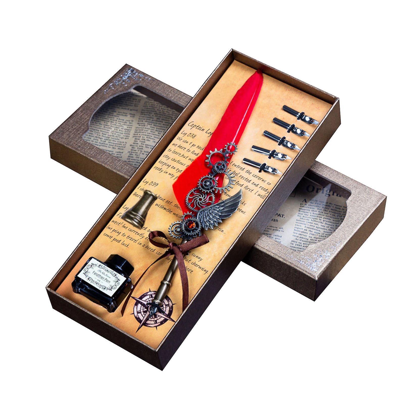 Feather Pen Set Antique Calligraphy Dip Pen with Ink 5 Various Nibs Pen Holder