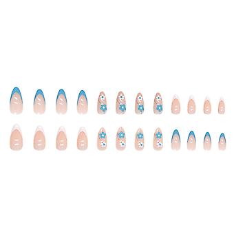 French Blue & White Tips Fake Nails Unique Trendy Patterns Nail Pieces For Salon Expert And Naive Women