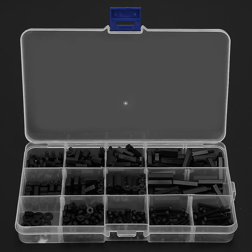 320pcs/box Black Nylon Two Way Hex Column Standoff Spacers Screw M3 Nut & Screw Set