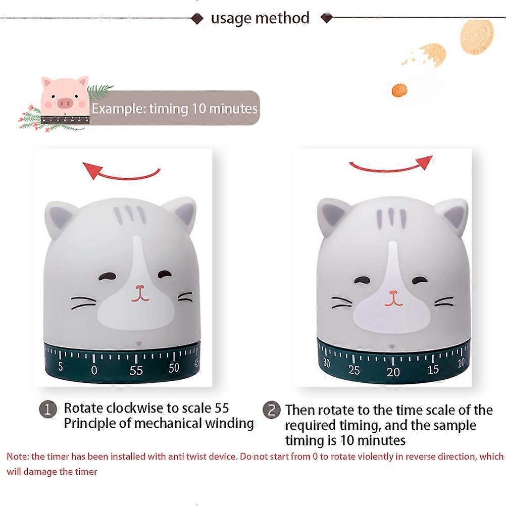 Cute Cat Timer Kitchen 60 Minutes Timer 360 Degree Rotating Timer for Baking and Boiling