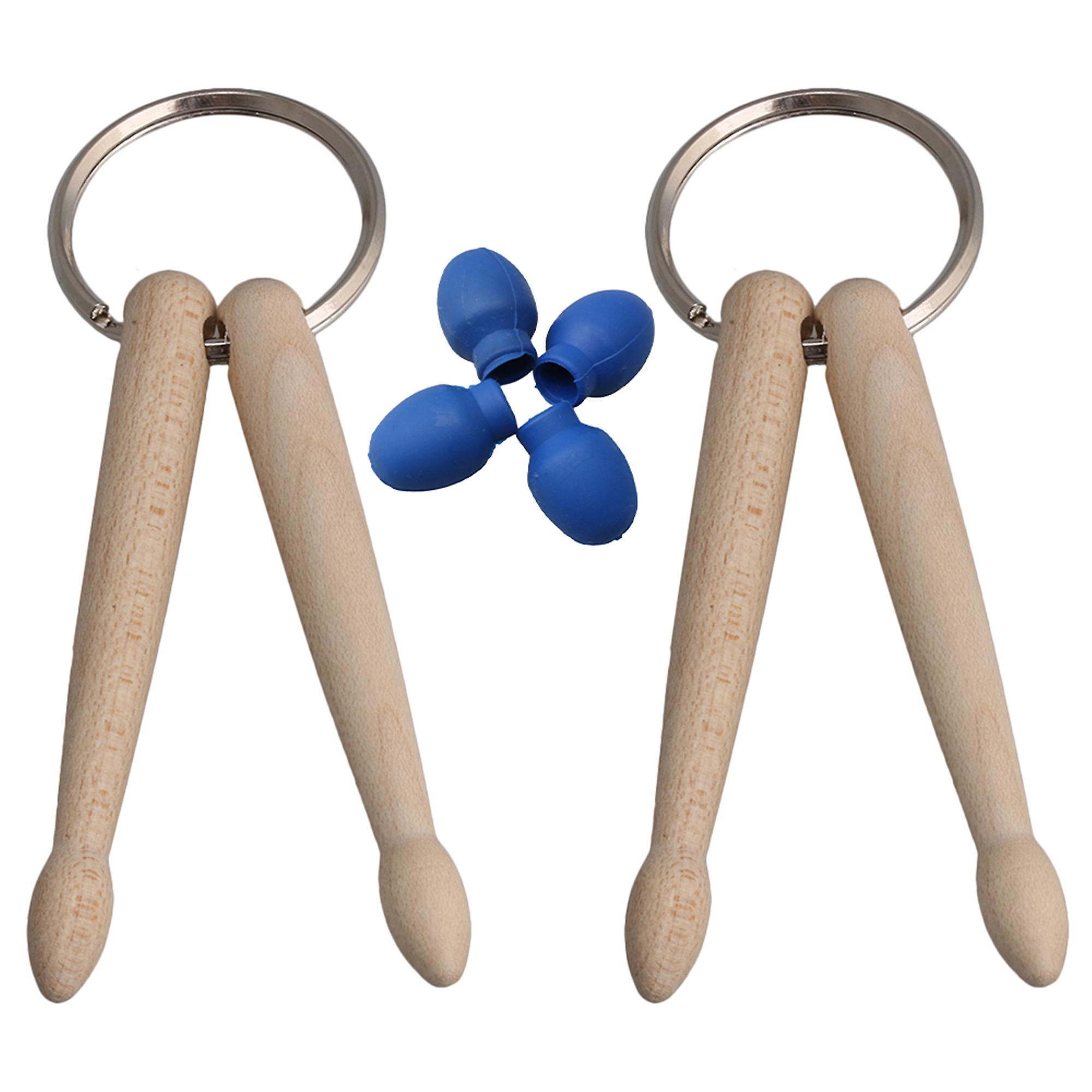 2 piece Drum Sticks Key Ring Chain with Blue Rubber Drumstick Covers