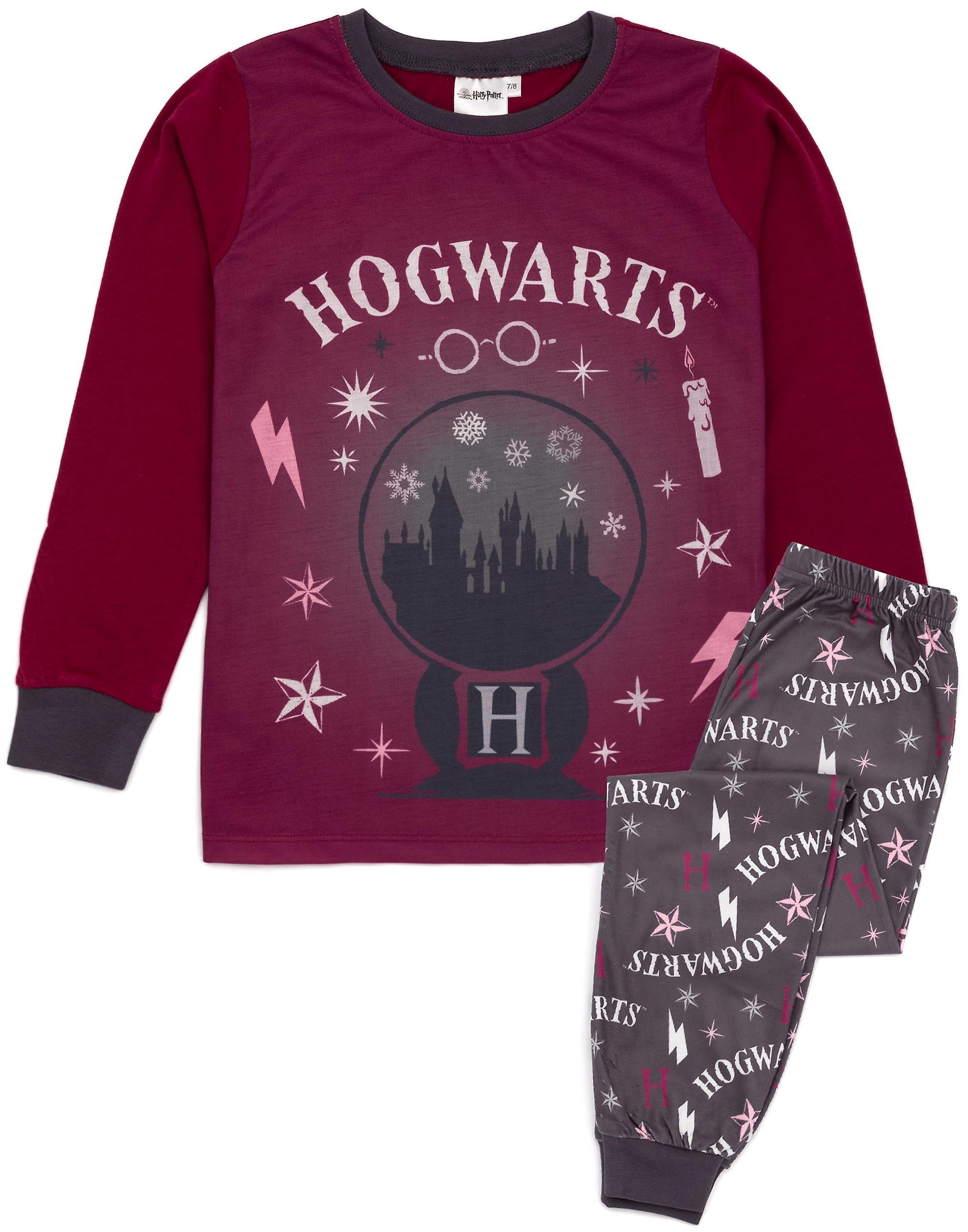 Harry Potter Girls Long Sleeve Long Leg Pyjama Set Red Hogwarts Castle