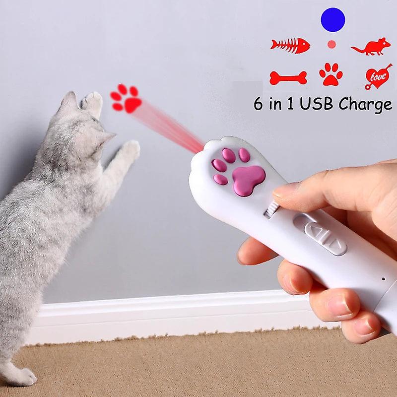 6 In 1 Usb Pet Led 1 Mw Laser Cat Laser Transform Pattern Rechargeable Toy Interactive Bright Animation Pointer Light Pen Toys