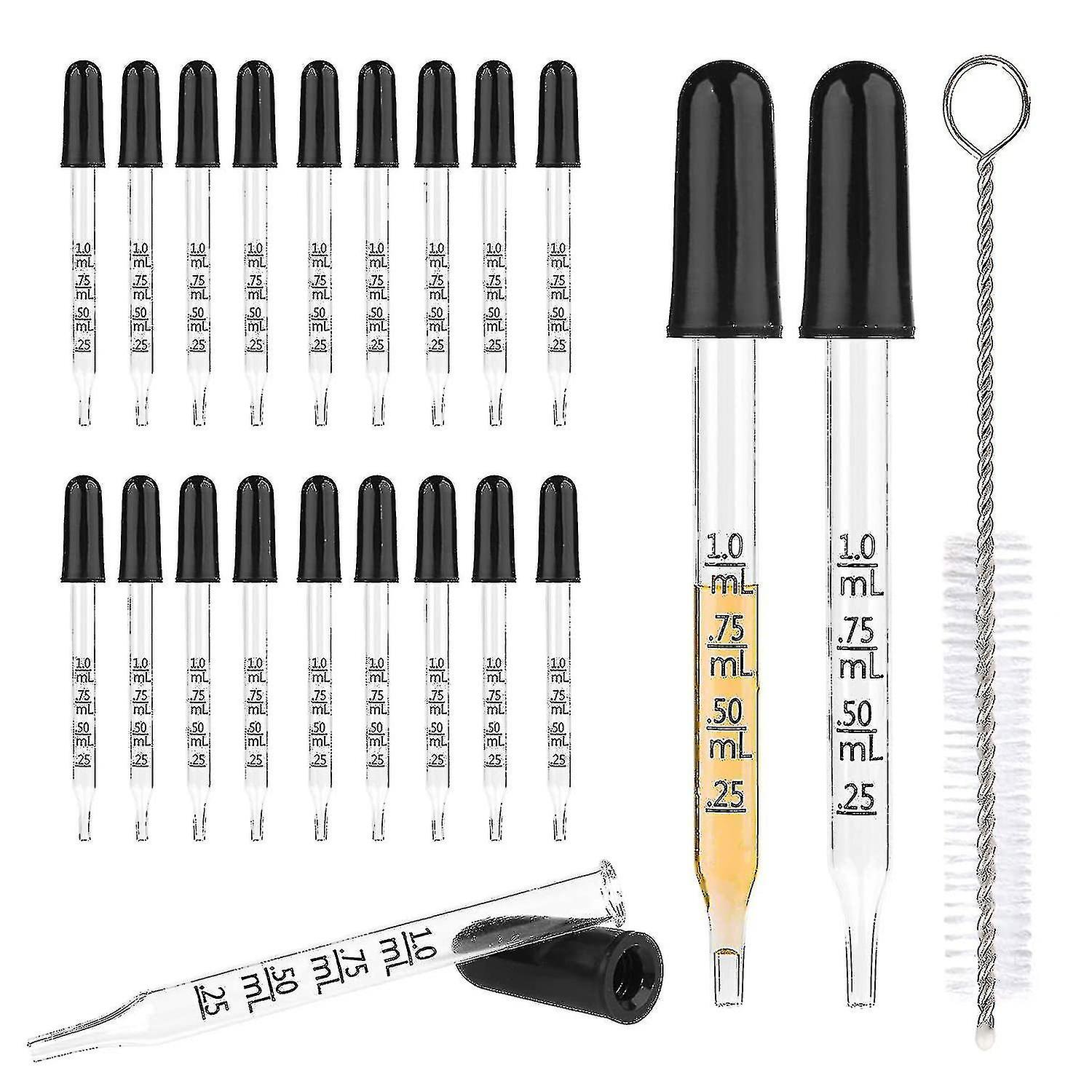 24pcs pipetglas met 1ml schaal glas druppelaar vloeibare pipet rubber kop