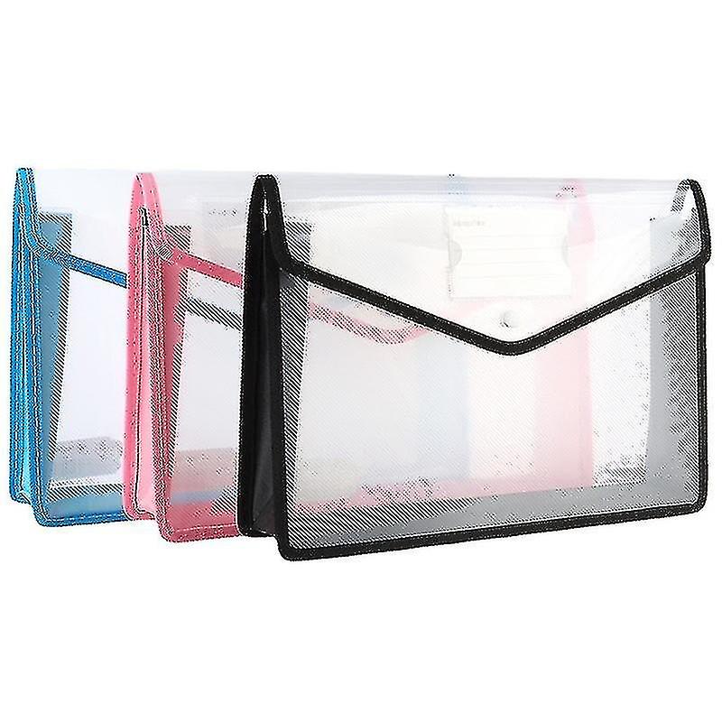 3pcs Polypropylene Snap Button Plastic A4 File Folder Expandable File Document Folder Put At Most 600 Sheets, Classify Papers Card Slot - 3 Colo-hao