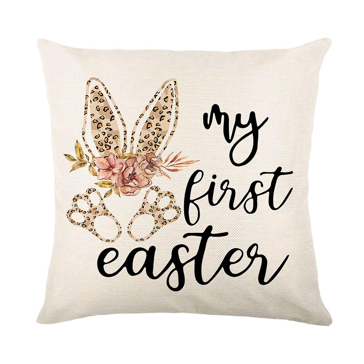 Eye-catching Pillow Cover Smooth Edges Flax Fine Stitching Easter Rabbit Pillow Sham for Home