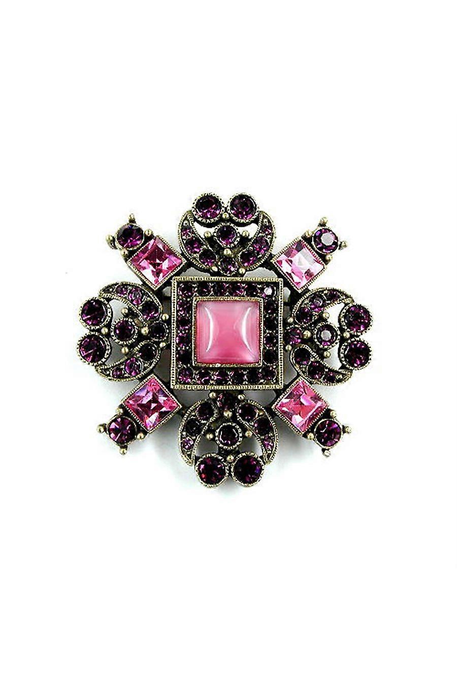 Brooch Violet Pink Antique Brass - Gl07596