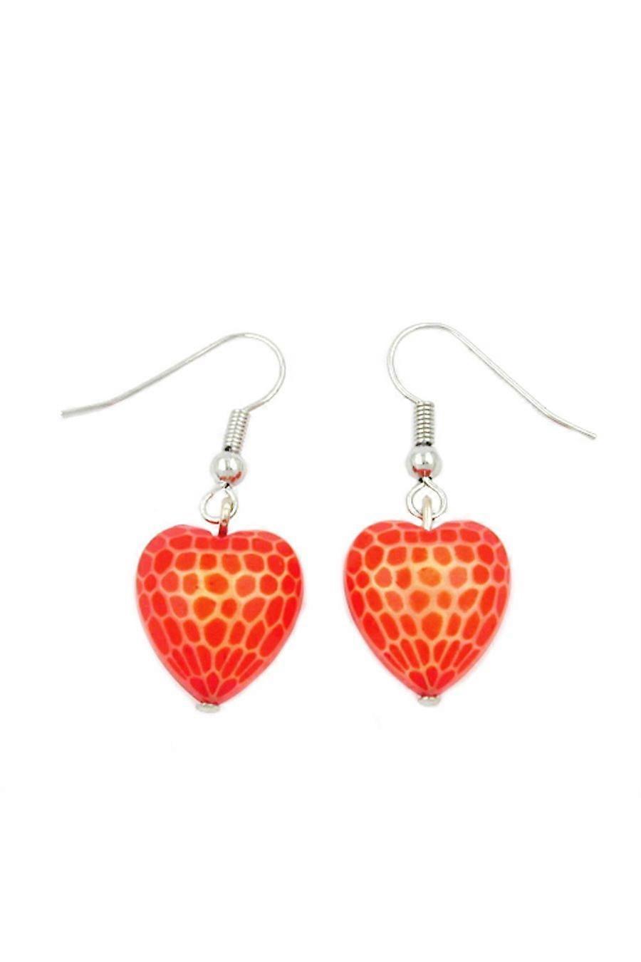 Hook Earrings Heart Orange Red - Gl00565