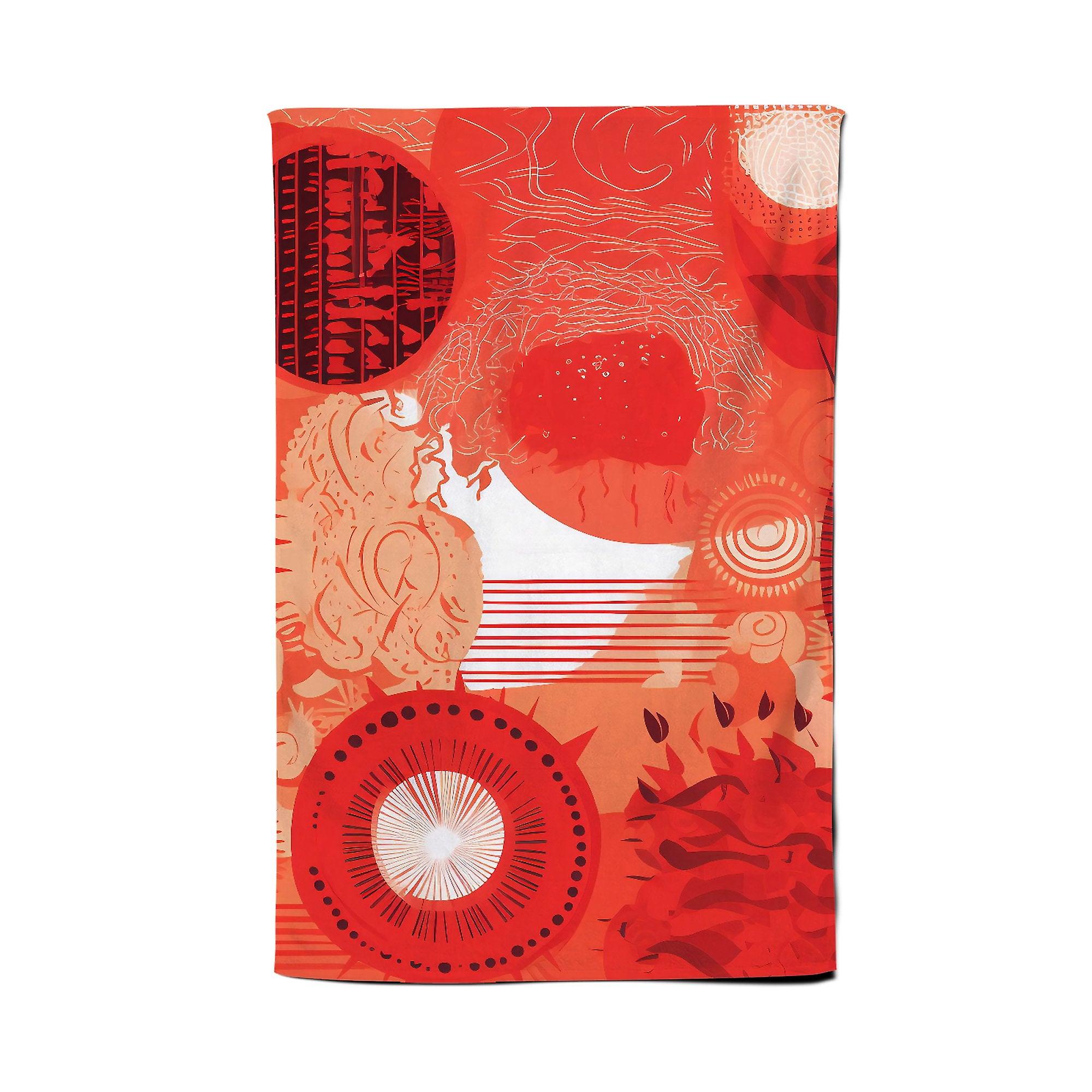 Abstract Red Sun Pattern Tea Towel