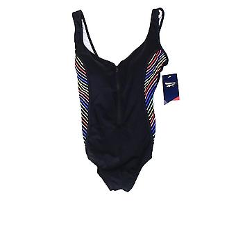 Reebok Dames Badmode Zwart Maat 8 Rits Gestreepte Kant One Piece - Vrouwen Badmode One Piece