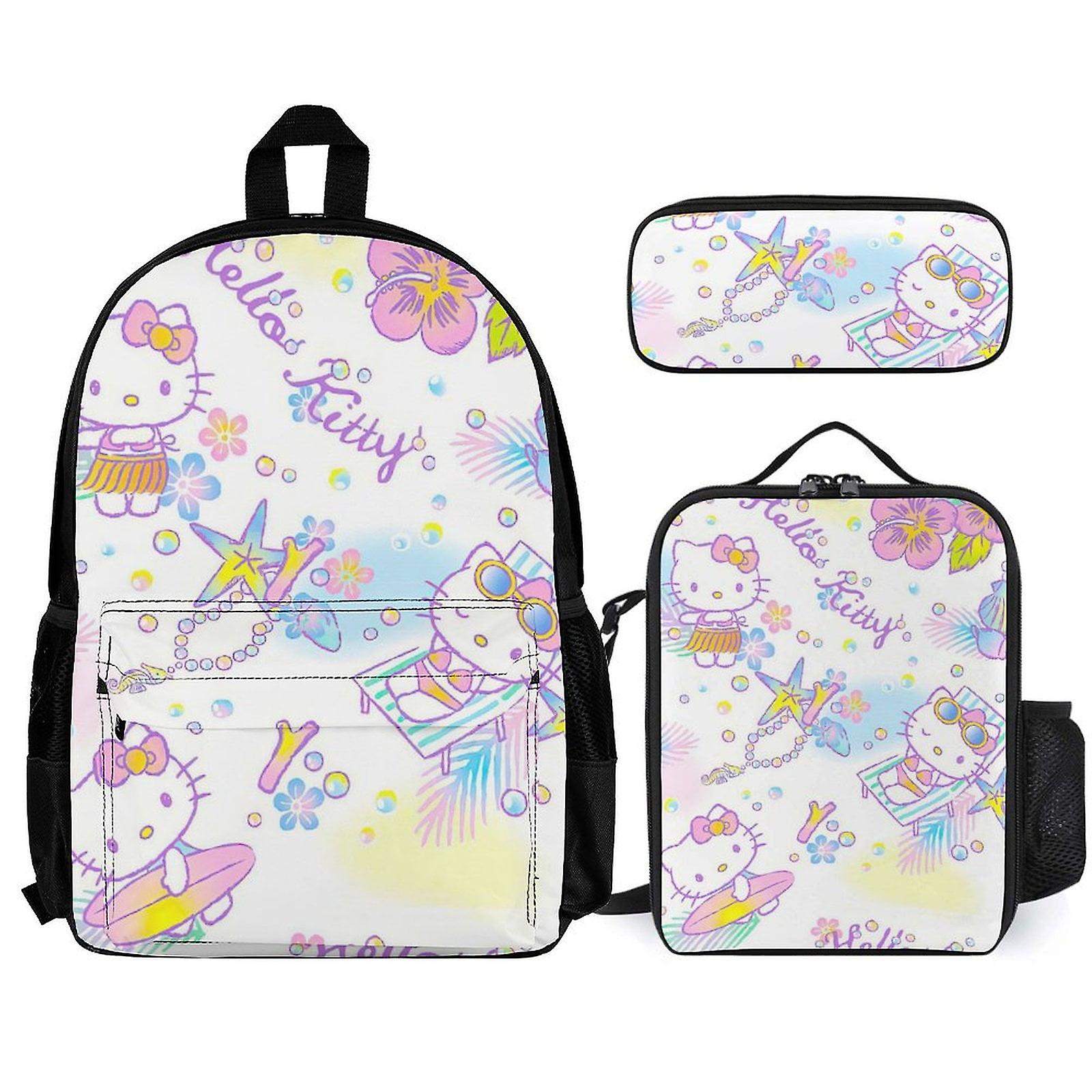 Hello Kitty Backpack Set, Backpack with Lunch Box And Pencil Case 3pcs Set