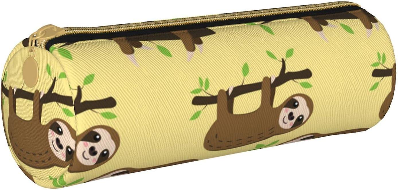 Süße Faultiere auf gelben Zitronen bedruckten Leder Reißverschluss Federmäppchen, tragbare Schreibwarentasche, Organizer Schreibwarenetui, Unisex28899