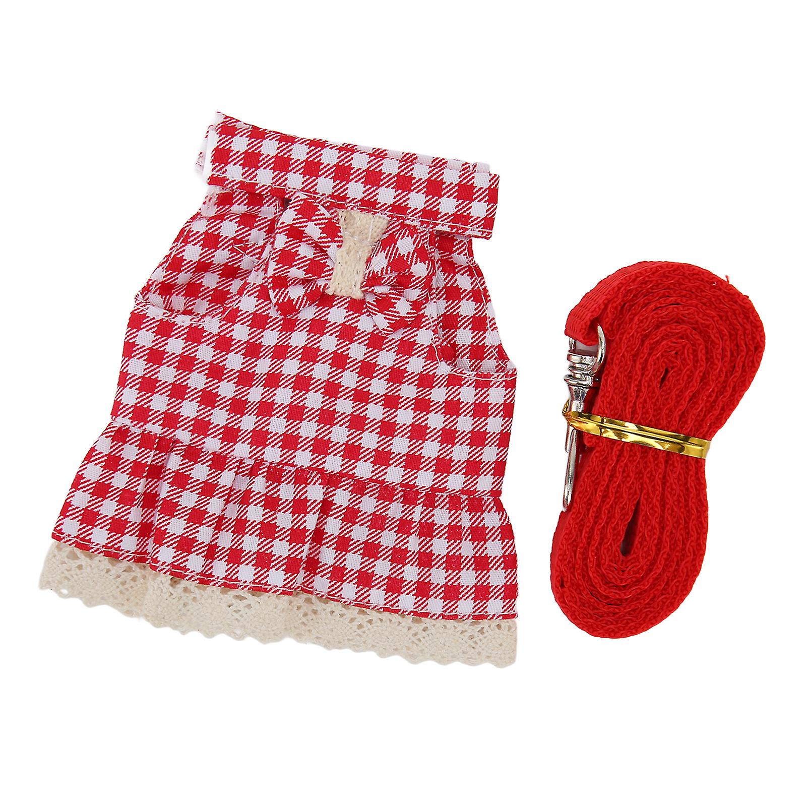 Rabbit Leash Harness Set Adjustable Soft Comfortable Bunny Dress with Traction Rope for Small Animal Daily Walking M Red Plaid