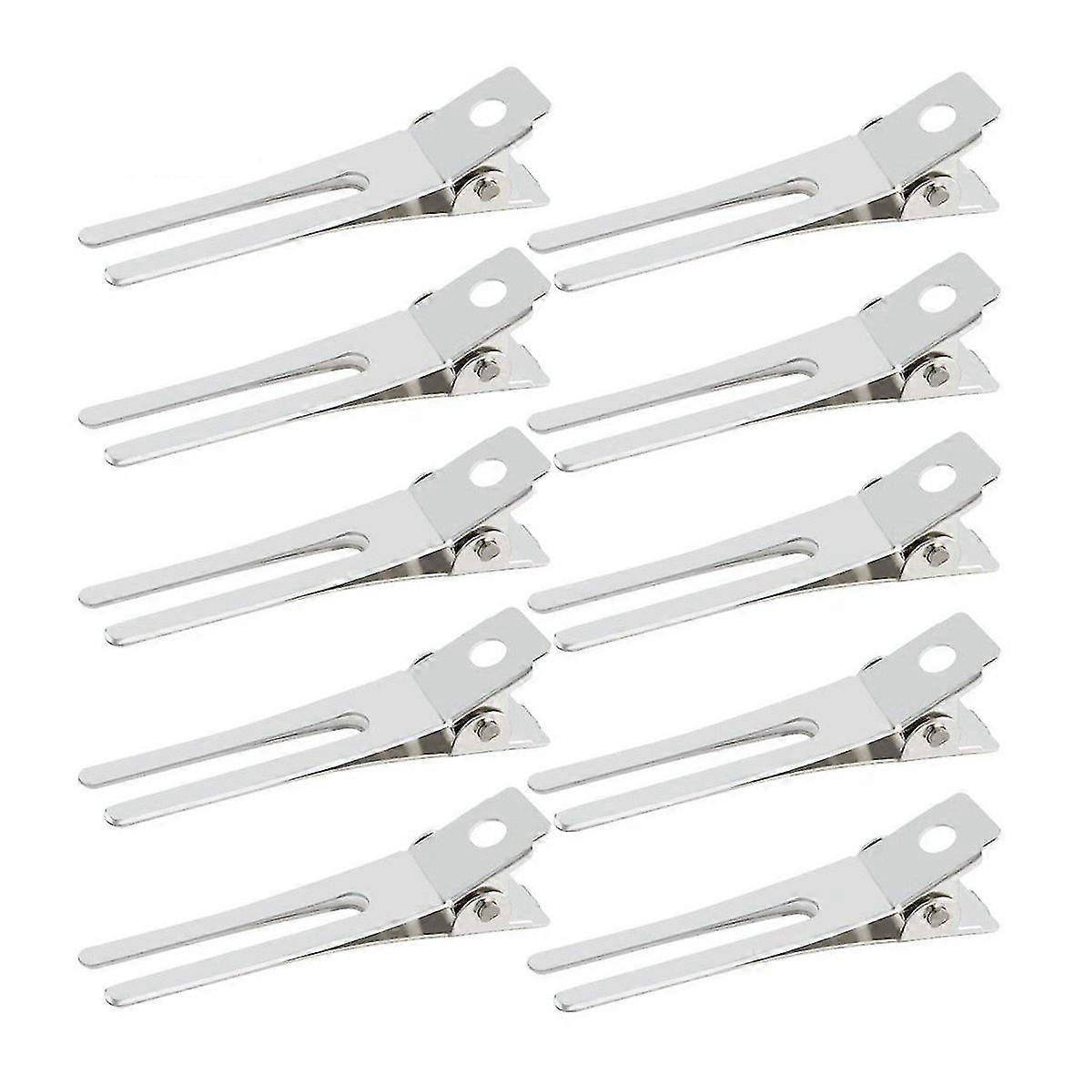 50pcs Hairdressing Double Prong Curl Clips, 1.8" Curl Setting Section Hair Clips Metal Alligator Cli
