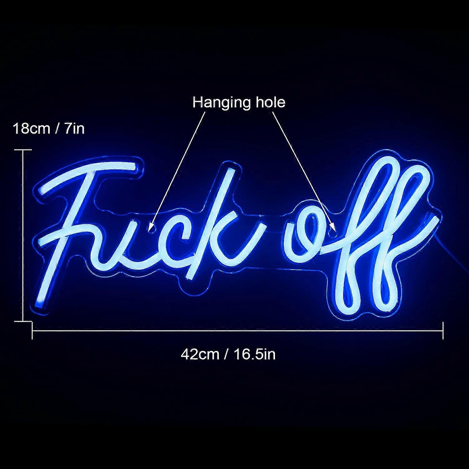 Back Off Middle Finger LED Neon Sign - 12x16 Inch White & Blue Light Wall Art, Bar Decor