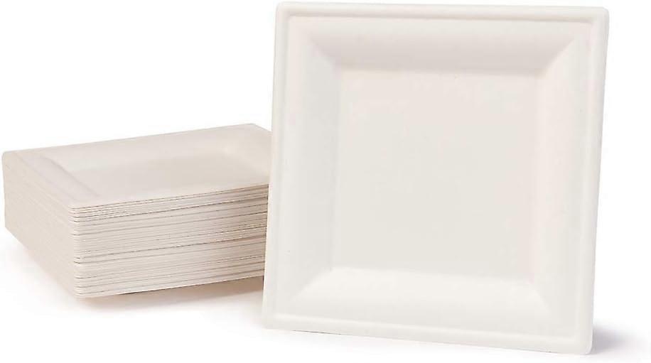 Bagasse Base Tableware | 100 pieces discolored square White Sugar Cane Plates 16x16 cm | Organic Mist