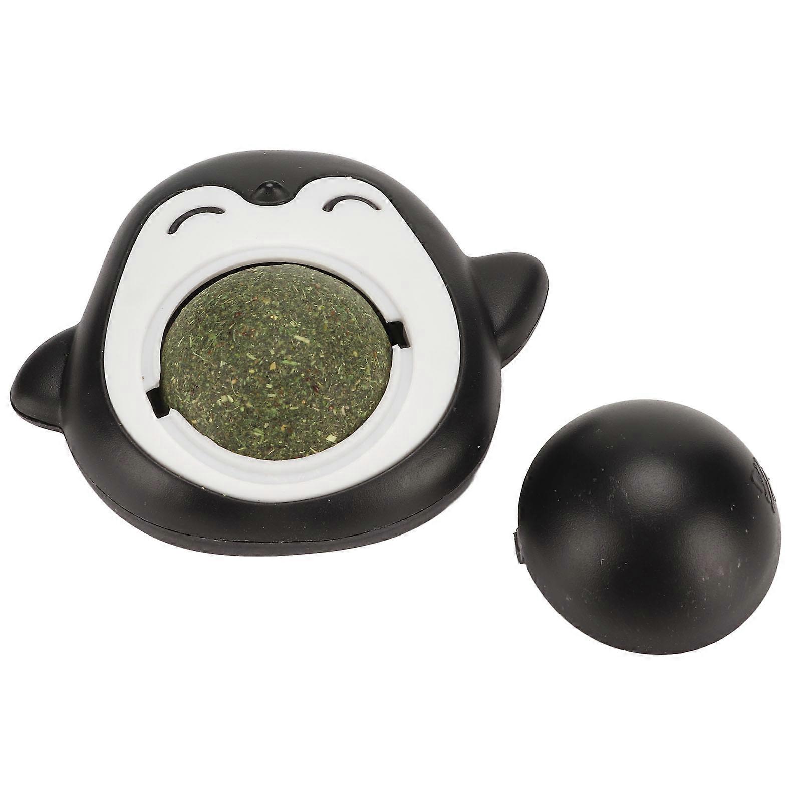 Catnip Wall Ball Rotatable Teeth Cleaning Interactive Cute Adhesive Cat Licking Ball for Indoor Black