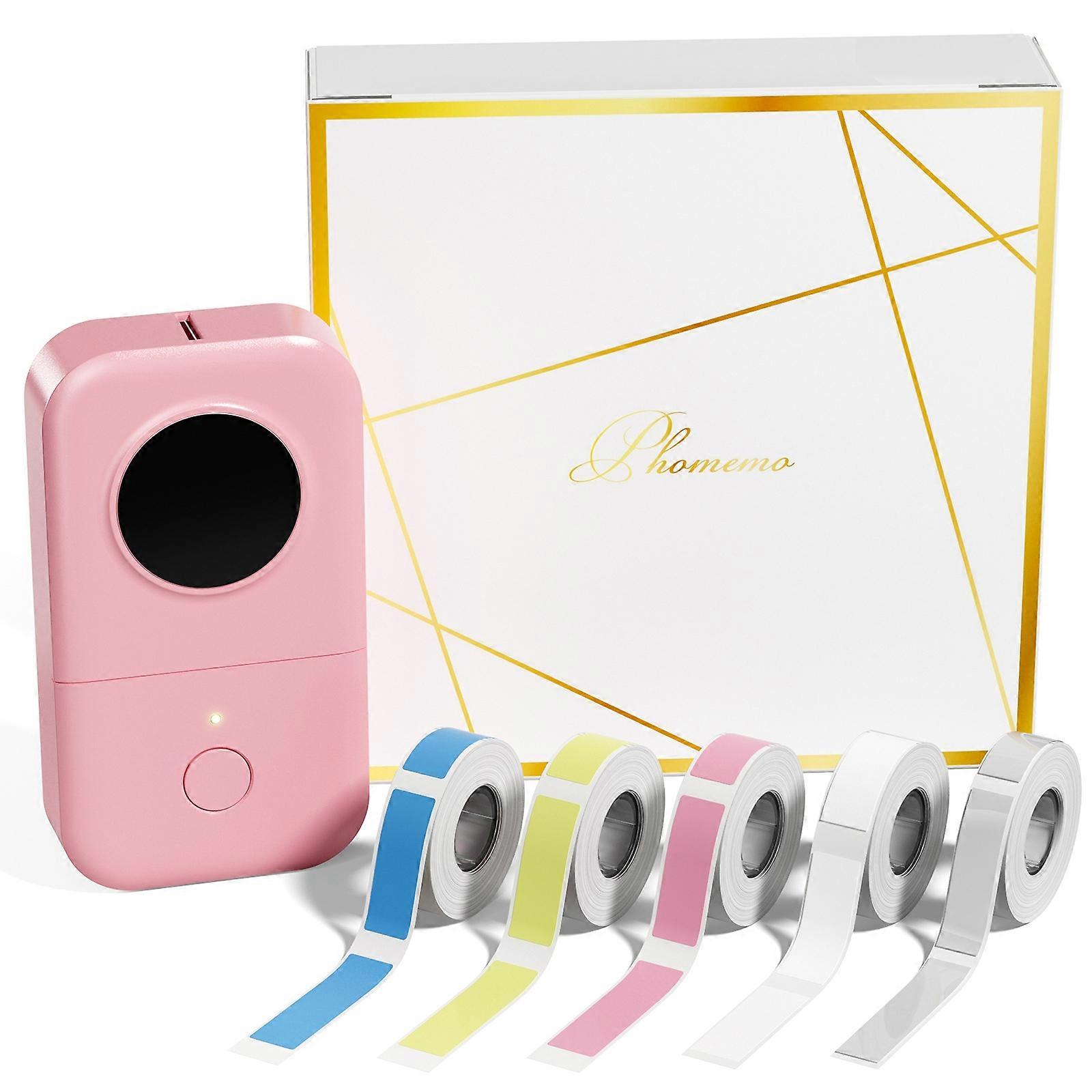 Phomemo D30 Thermal Label Printer With 5 Rolls Paper Pink