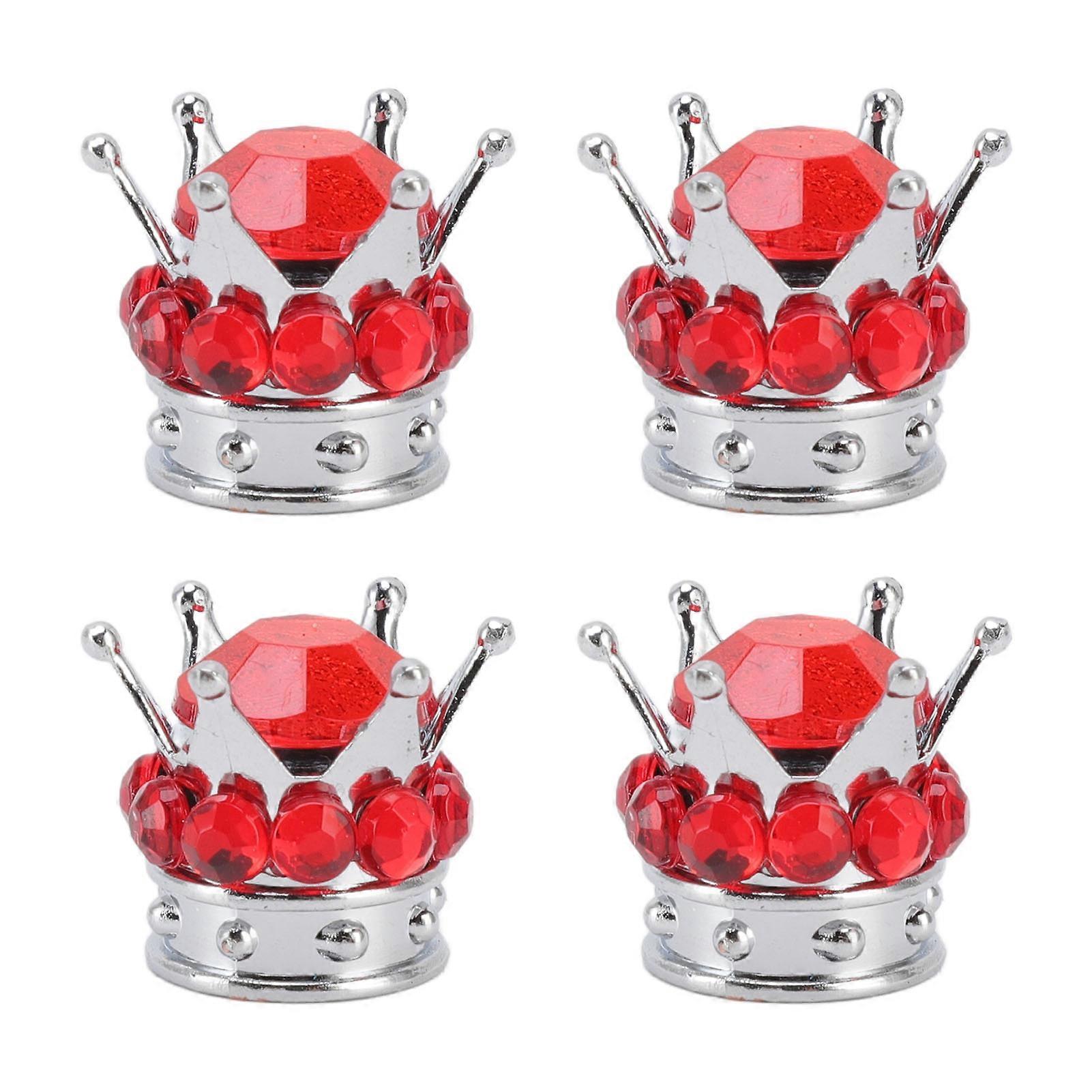 4 Stück Reifen Rad Stem Ventil Abdeckkappen Crown Diamond Style Universal für Autos LKW Fahrräder Rot
