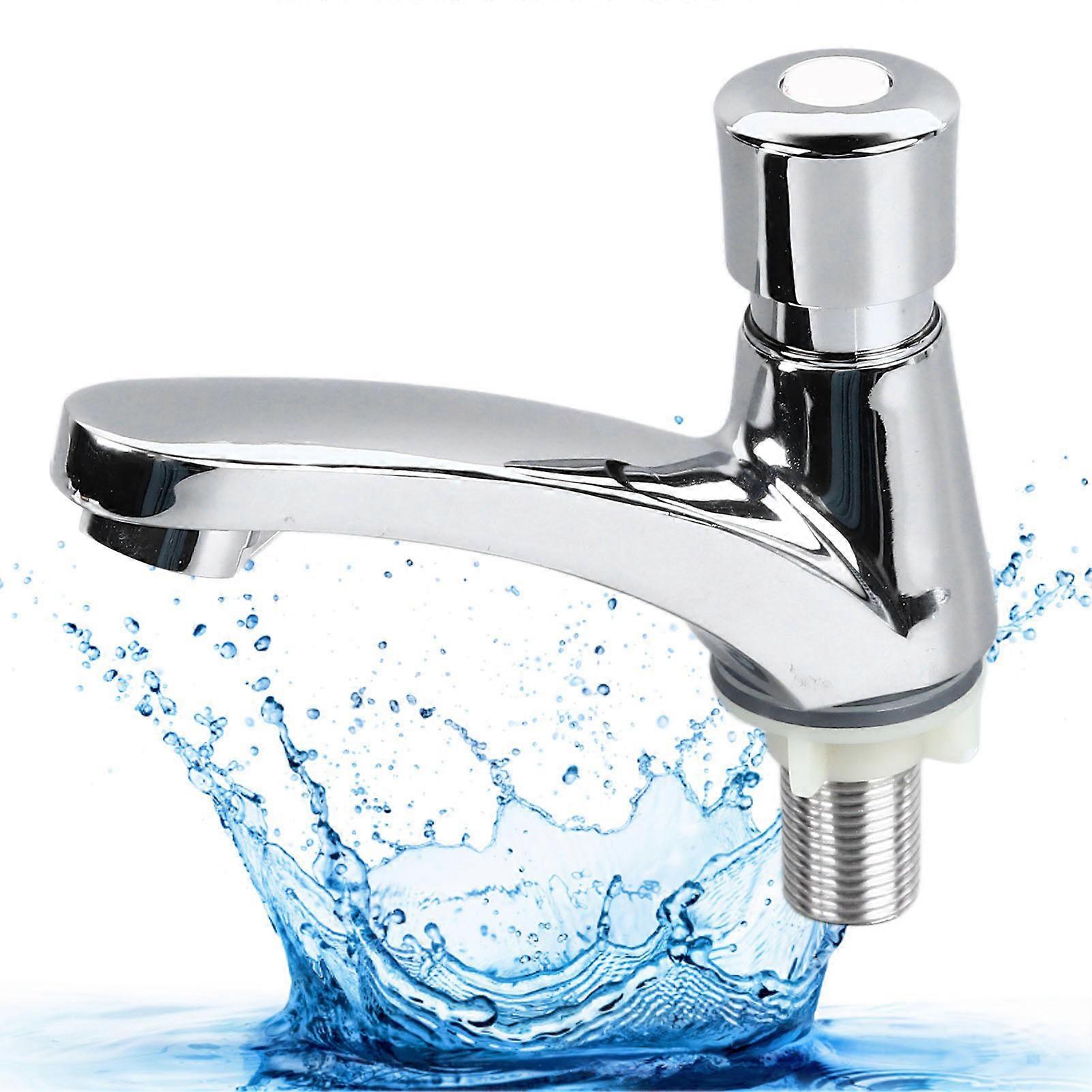 Basin Sink Faucet Push Button Design Water Saving Rugged Reliable Time Delay Faucet for Home Single Cold