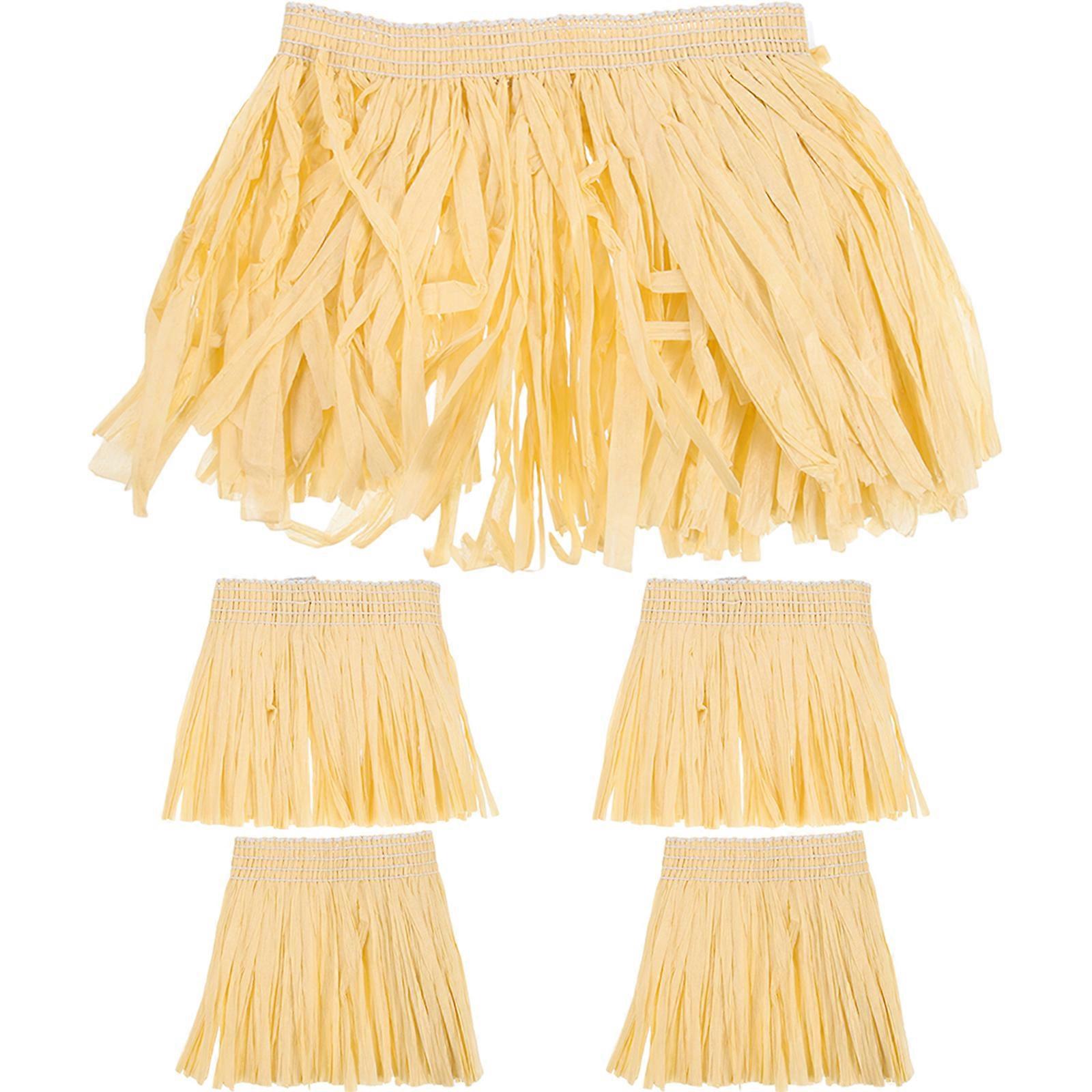 5 Pcs Hawaii Hula Robe Rafi Papier Performance Costume Pompon Hula Jupe (Jaune)