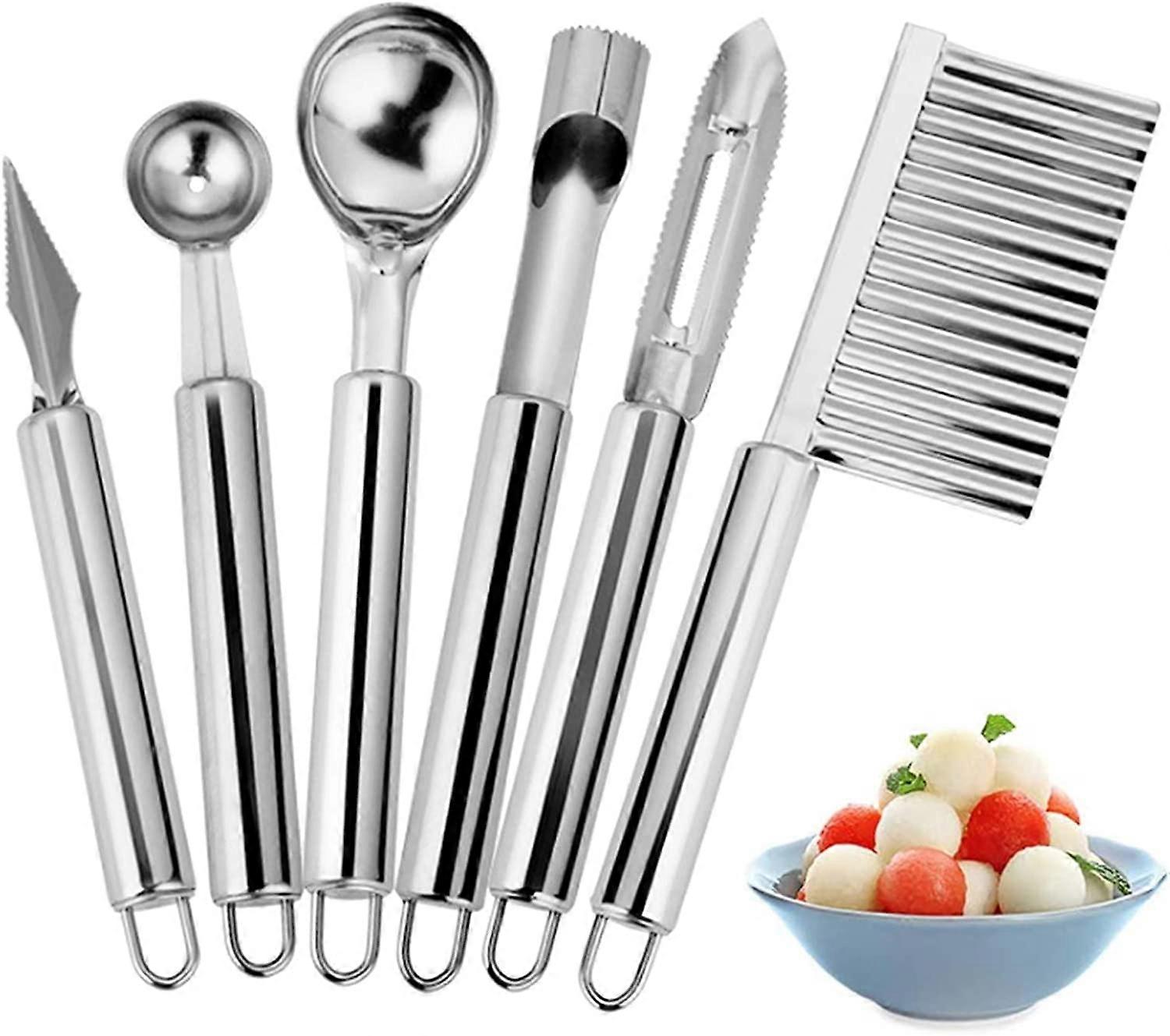 Fruit Tool Set 6 In 1 Fruit Carving Knife Watermelon Scoop Ice Cream Scoop Core Remover Apple Melon Peeler Potato Cutter For Diy Fruit And Vegetable6 
