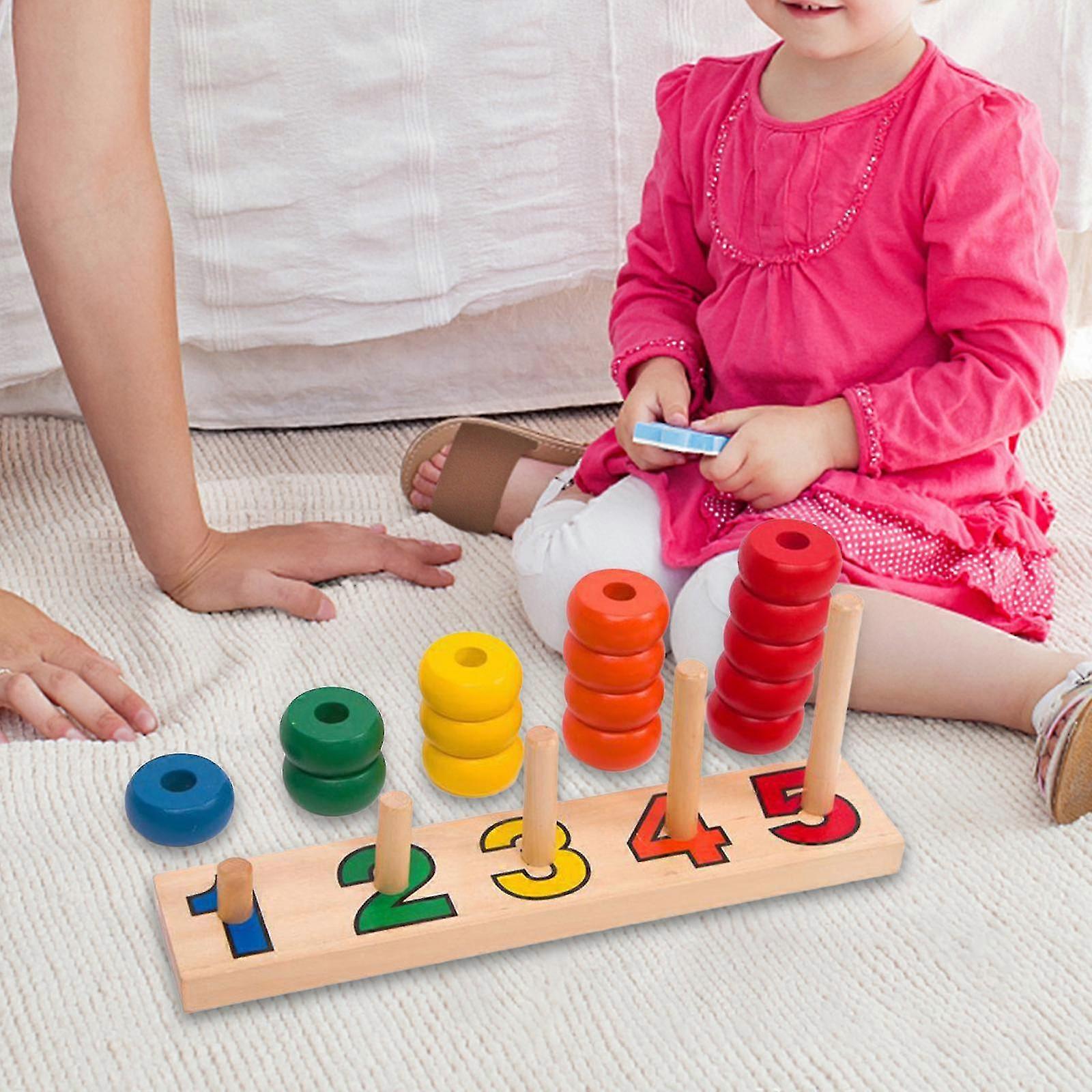 Wooden Number Block Toy Wooden Stacking Rings, Math Manipulatives Motor ...