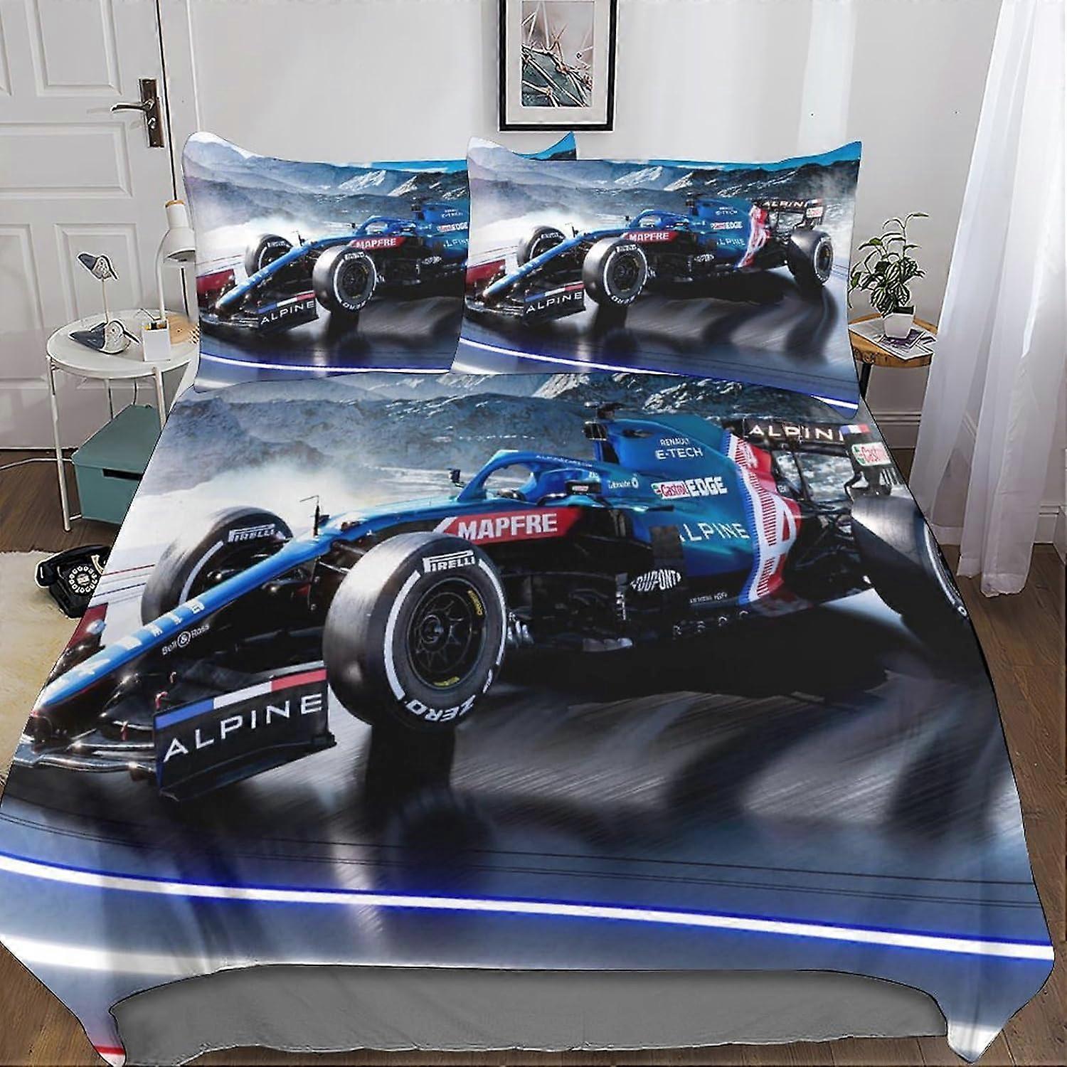 Set di biancheria da letto in microfibra con stampa 3D Formula 1, con copripiumino F1 e federe, adatto a ragazzi e ragazze con chiusura a cerniera 3 pezzi
