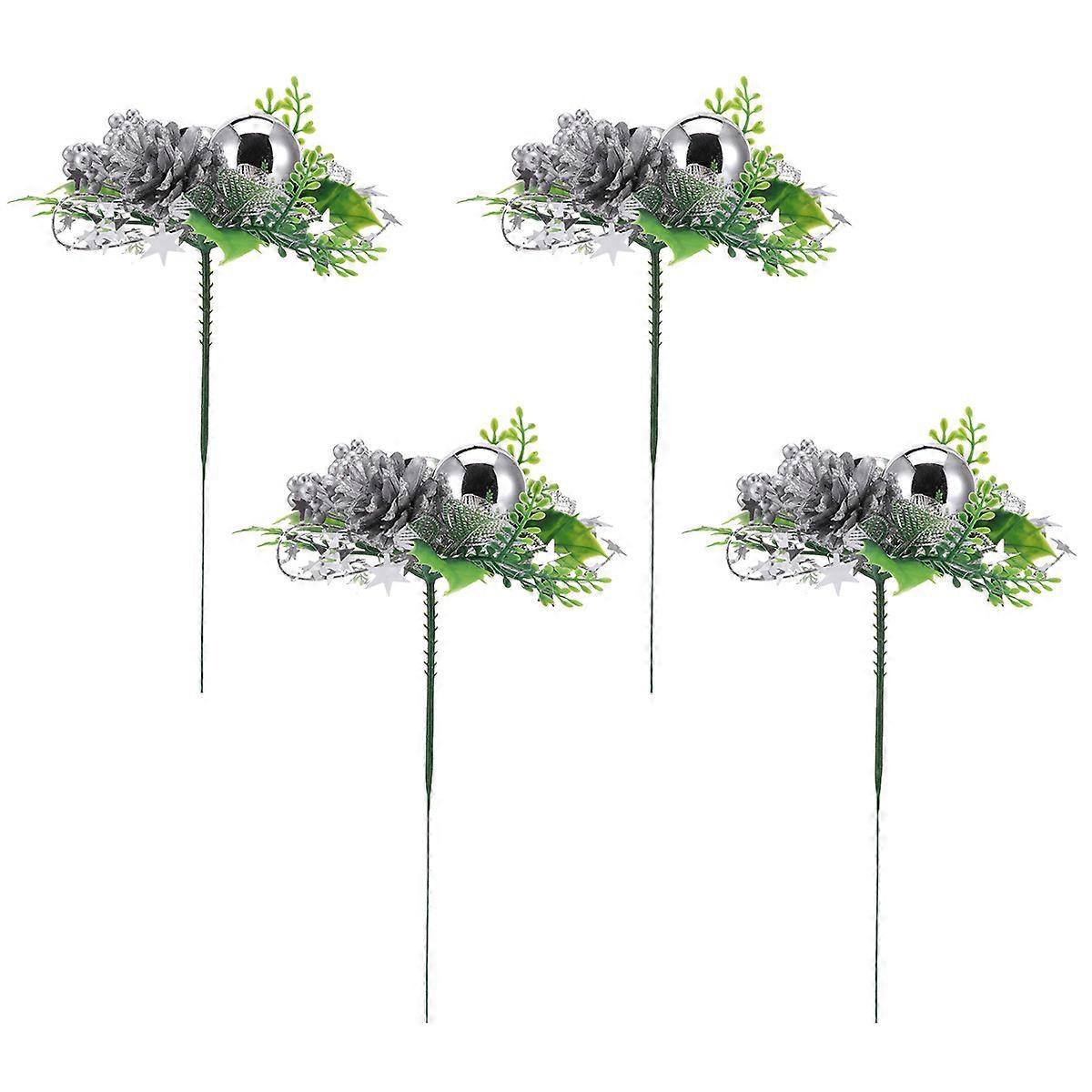 4pcs Christmas Decor Tree Cuttings Plastic Pine Cones Red Fruit Plastic Decor