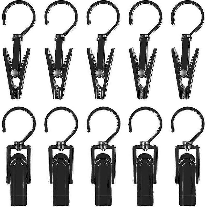20 Pack Hook Accessory Clips - Plastic Hangers with Clamp and Notches Rotating Hooks Clips for Shoes/Boots Black