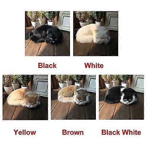 Realistic Sleeping Lifelike Cat Plush Fake Fur Life Size Furry House Animal New