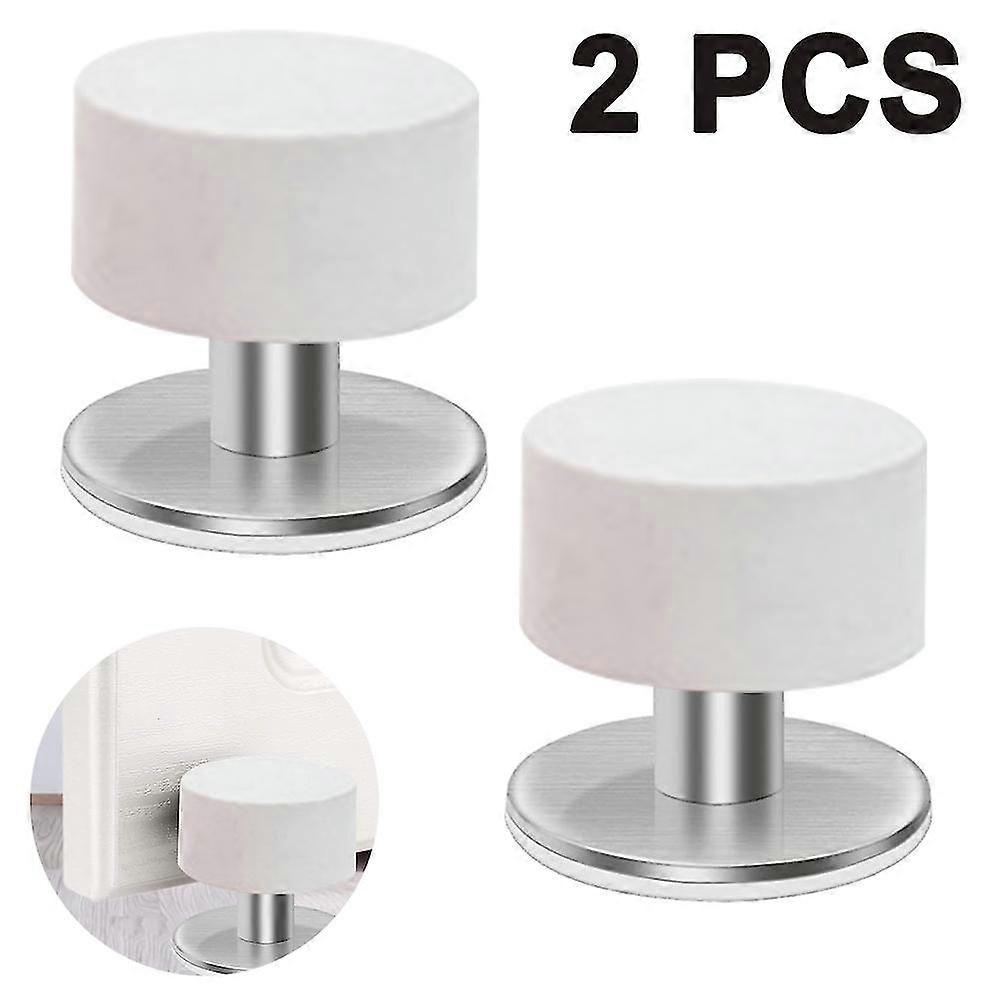 2pcs Butées de porte auto-adhésives Bouchons en caoutchouc robustes en acier inoxydable -T