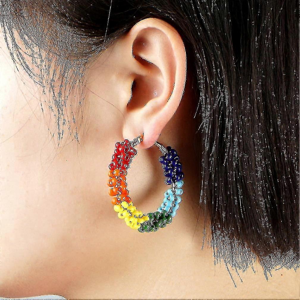 Earrings Geometric Large Circle Colorful Bead Metal Button For Birthday Gift