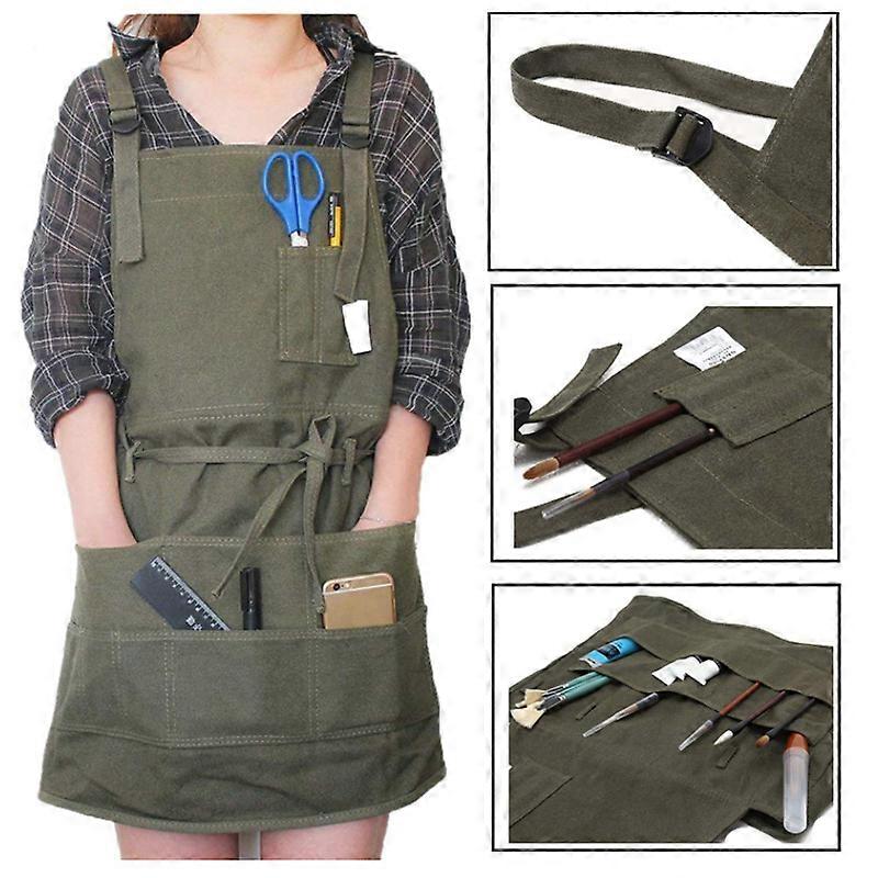 Apron Professional canvas apron with pockets, adjustable, green