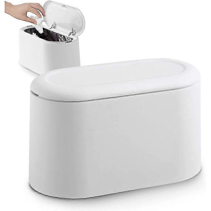 Small Desktop Trash Can With Button Lid For Office, Bathroom, Kitchen And Bedroom