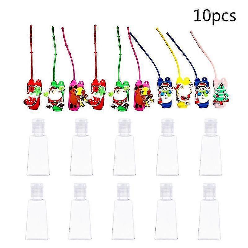 10pcs Hand Sanitizer Refillable Empty Bottles Christmas Pattern Silicone Holder Keychain Travel Mini Clear Containers